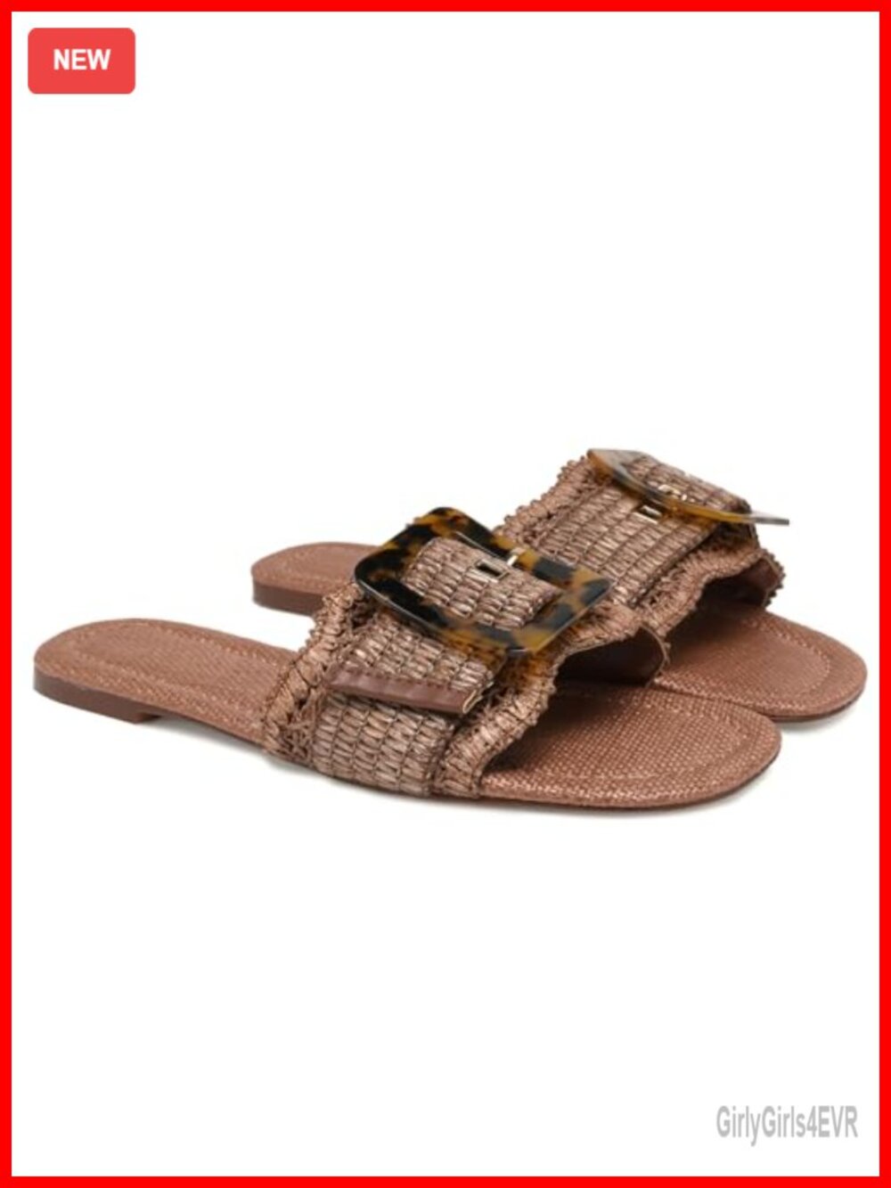 Woven Raffia Slide Sandals Flat Slip On Beach Sandals